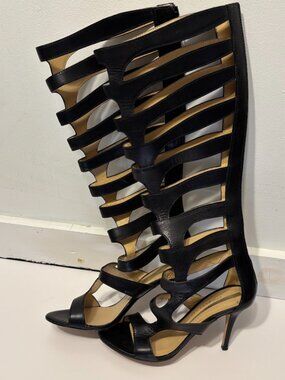 Italian Leather Grigiarancio Tall Gladiator Boots - Size 38